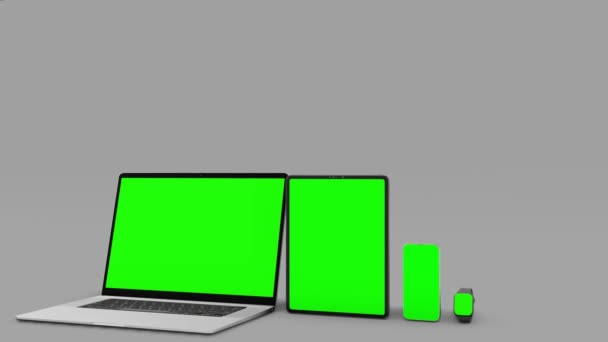 Burla de gadget móvil en la pantalla verde de fondo rosa — Vídeo de stock