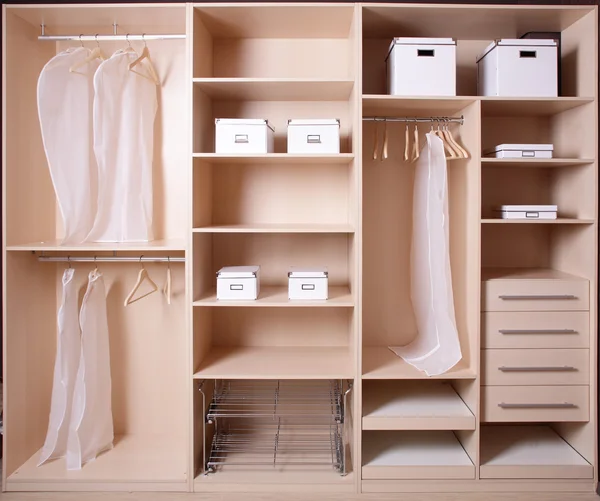 Nice interior of wooden wardrobe — Stock Photo, Image