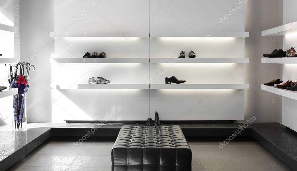 luxury shoe store with bright interior