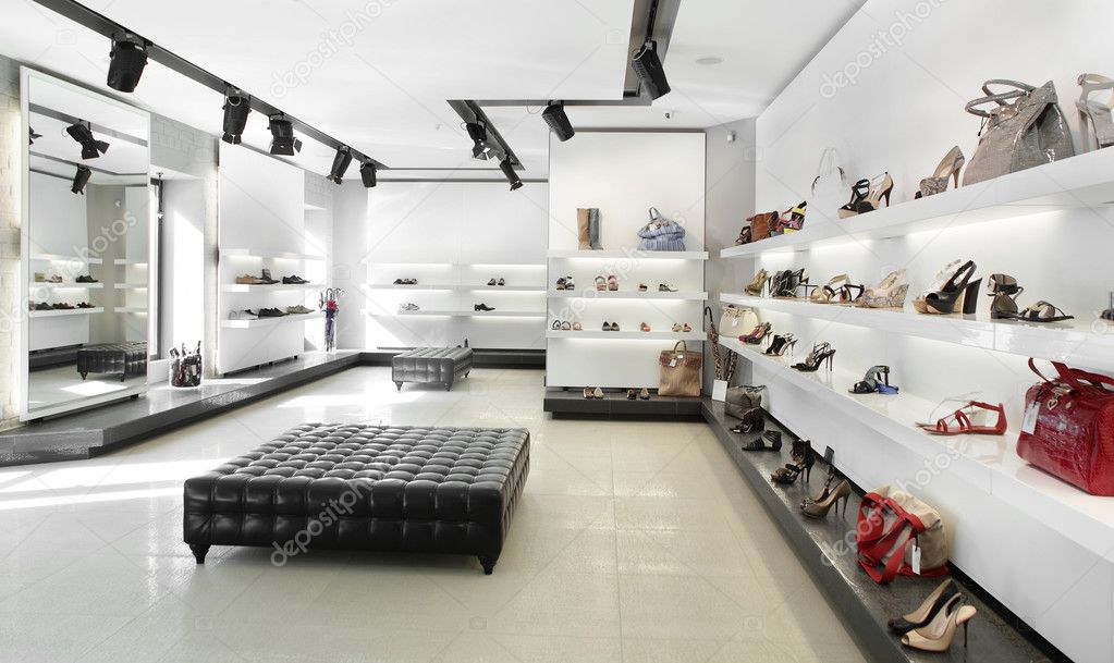 luxury shoe store with bright interior