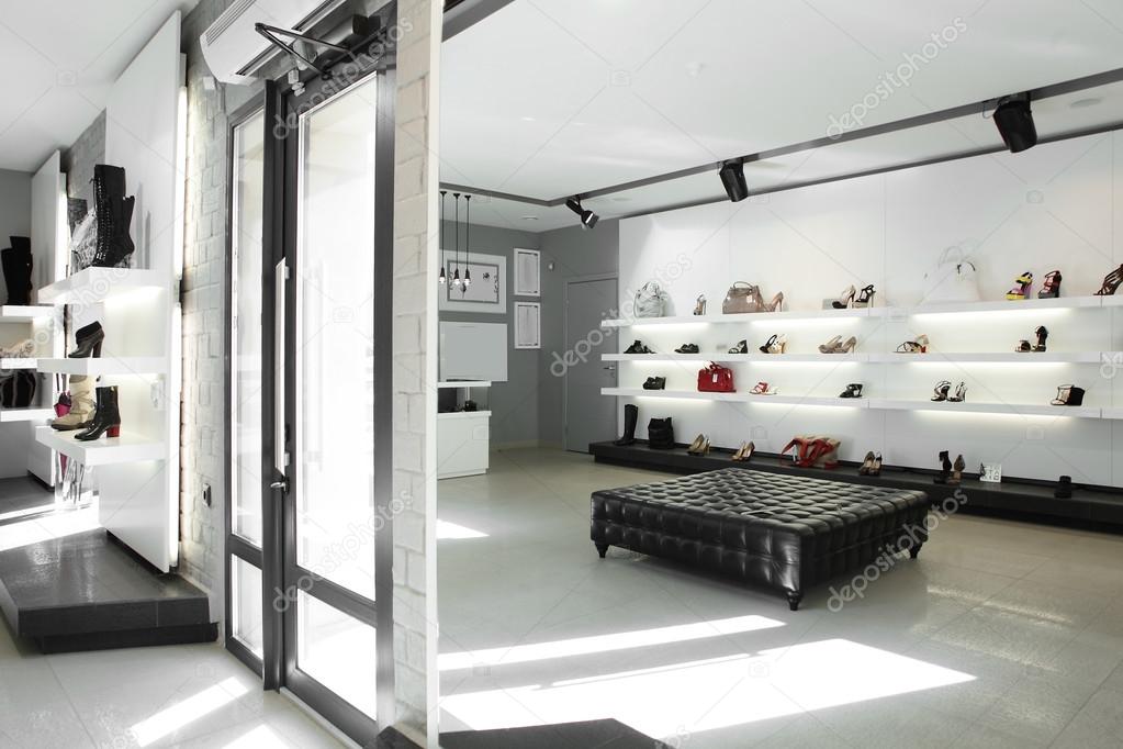 luxury shoe store with bright interior