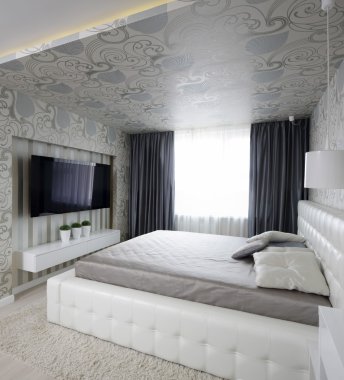 nice interior of european bedroom clipart