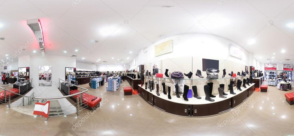 Interior of shoe store in modern european mall
