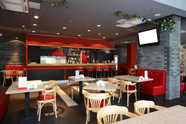 european restaurant in bright colors