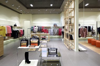 brand new interior of cloth store clipart