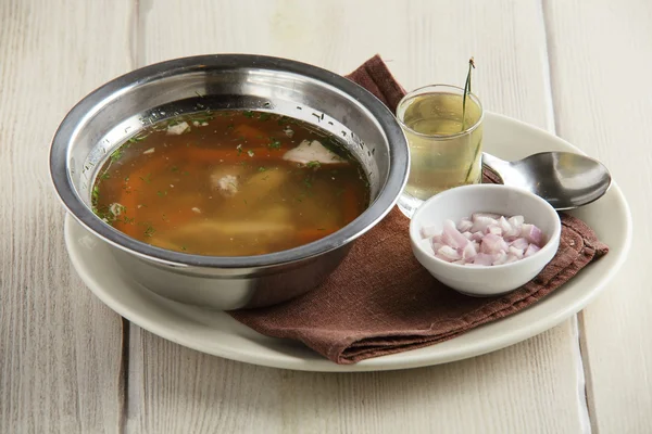 Tasty soup on bright background — Stock Photo, Image