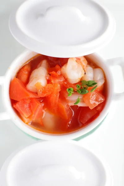 Tasty soup on bright background — Stock Photo, Image