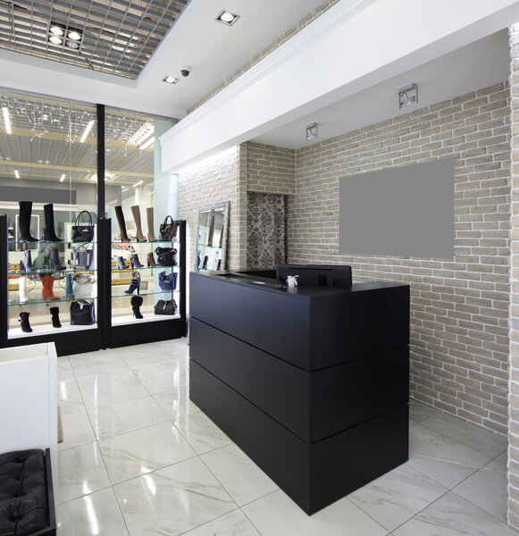 interior of shoe store in modern european mall