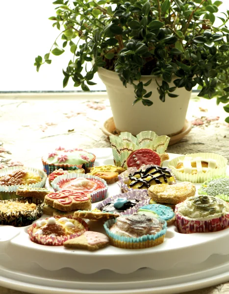 Grupo de cupcakes e biscoitos — Fotografia de Stock