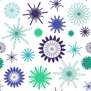 Beyaz arka planda kar taneleri olan kusursuz bir desen. Şenlik ambalajları, peçeteler, davetiyeler için dekoratif desen. Noel ve Yeni Yıl temaları için çizim.