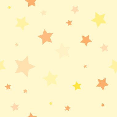 Seamless pattern with twinkling stars of different sizes. Background with yellow and orange stars. Pattern option for wrapping paper, postcards, napkins, tablecloths, childrens wallpaper.