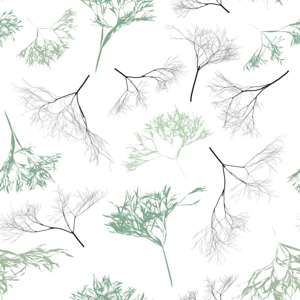 Seamless Pattern Green Black Twigs Background Sprigs Dill Floral Pattern —  Vetores de Stock