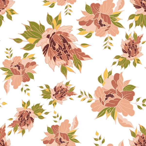 Seamless pattern with abstract peonies in retro style. Floral print for wrapping paper, clothing, wallpaper, tablecloth, decorative pillowcase, postcard. Vector. — Wektor stockowy