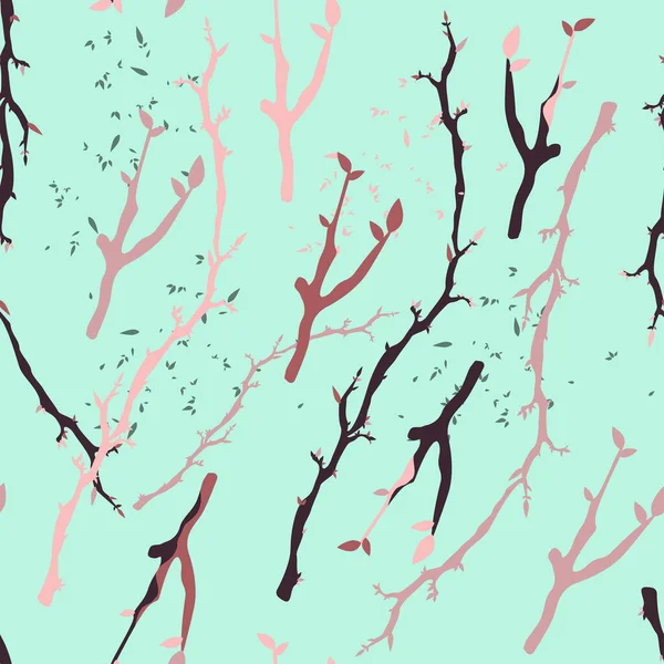 Seamless pattern with colorful branches on a blue background. Abstract branches. The idea of a print on fabric, wallpaper, wrapping paper. Vector. — Vettoriale Stock