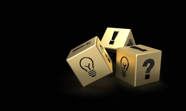 Разбросанные Кубики Вашему Выбору Идея Лампочки Восклицательный Знак Вопросительный Знак Стоковое Изображение