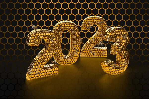 New Year Eve Hive Bee Honey Comb Shiny Hexagonal Gold — 图库照片