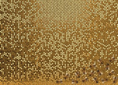 Bees on a honeycomb in an abstract Hexagonal beehive. Modern background  with bee in hive. 3d rendering