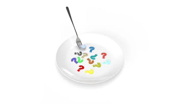 Question Mark Plate Fork Background Restaurant Choose Surprise Meal Renderin — Stock Fotó