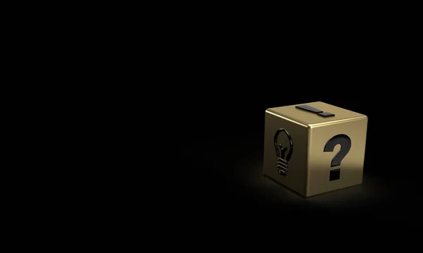 Dice of your choice, bulb ida, exclamation point or question mark on black background. 3d renderin