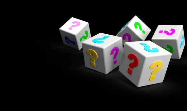 Scattered Colorful Dice Your Choice Bulb Idea Exclamation Point Question — Foto Stock