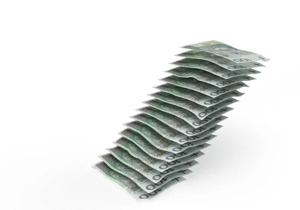 Stairs Pyramid Polish 100 Zloty Banknotes Isolated White Background Banner — Stock Fotó