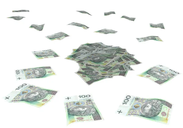Stack Pyramid Polish 100 Zloty Banknotes Isolated White Background Banner — Photo
