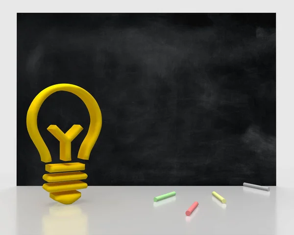 Idea bulb as frame with blackboard, chalk text for back to school. Idea for banner for your social media university concept border. 3d rendering