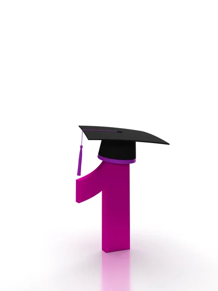 Number 1 one with student cap on isolated background in purple for back to school. Idea for banner for your social media university concept. 3d rendering