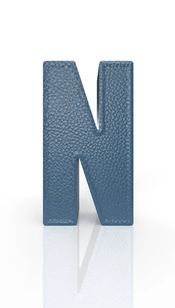 Leather Letter Uppercase Blue Render Font Skin Texture White Background — Fotografia de Stock
