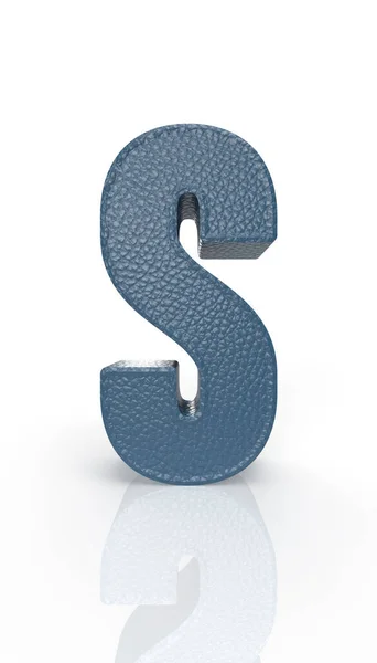 Leather letter S uppercase. blue render font with skin texture on white background. 3d rendering