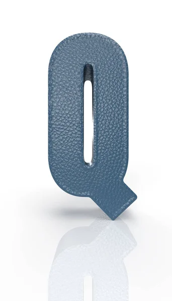 Leather letter Q uppercase. blue render font with skin texture on white background. 3d rendering