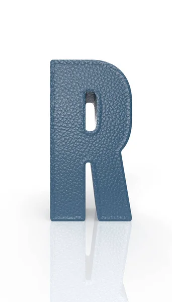 Leather letter R uppercase. blue render font with skin texture on white background. 3d rendering