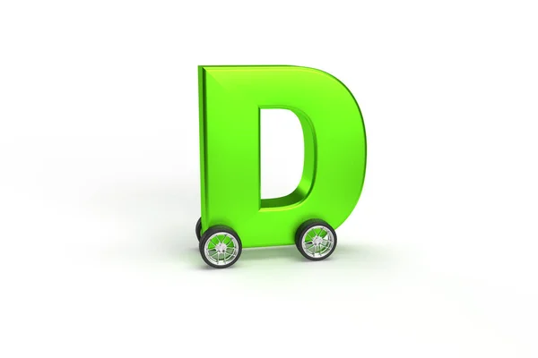 Alphabet Car Wheels Isolated Green Isolated White Background Letter Wheel — 스톡 사진