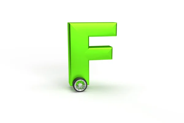 Alphabet Car Wheels Isolated Green Isolated White Background Letter Wheel — Stok Foto