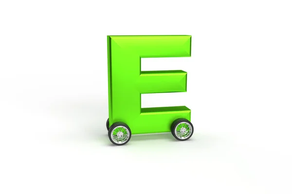 Alphabet Car Wheels Isolated Green Isolated White Background Letter Wheel — 스톡 사진