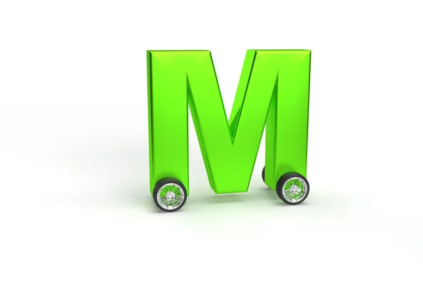 Alphabet Car Wheels Isolated Green Isolated White Background Letter Wheel — Stok fotoğraf