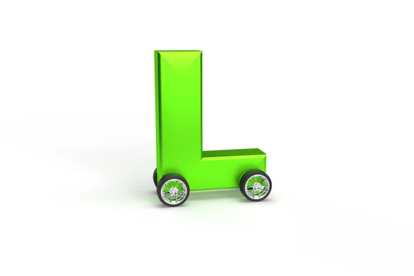 Alphabet Car Wheels Isolated Green Isolated White Background Letter Wheel — 스톡 사진