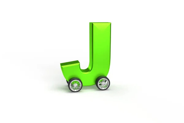 Alphabet Car Wheels Isolated Green Isolated White Background Letter Wheel — 스톡 사진