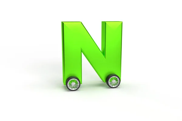 Alphabet Car Wheels Isolated Green Isolated White Background Letter Wheel — Stockfoto