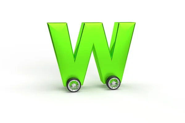 Alphabet Car Wheels Isolated Green Isolated White Background Letter Wheel — Stockfoto