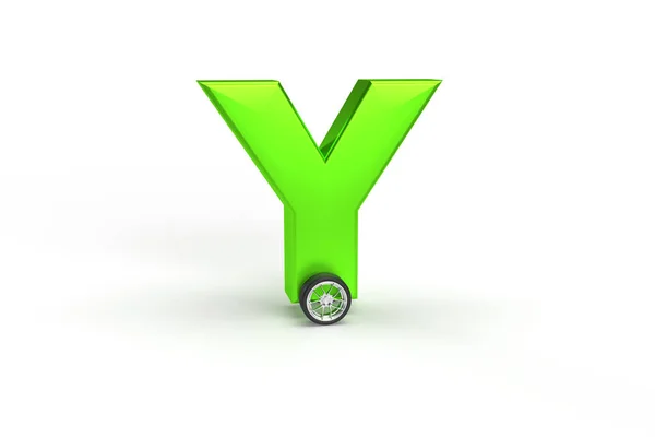 Alphabet Car Wheels Isolated Green Isolated White Background Letter Wheel — 스톡 사진