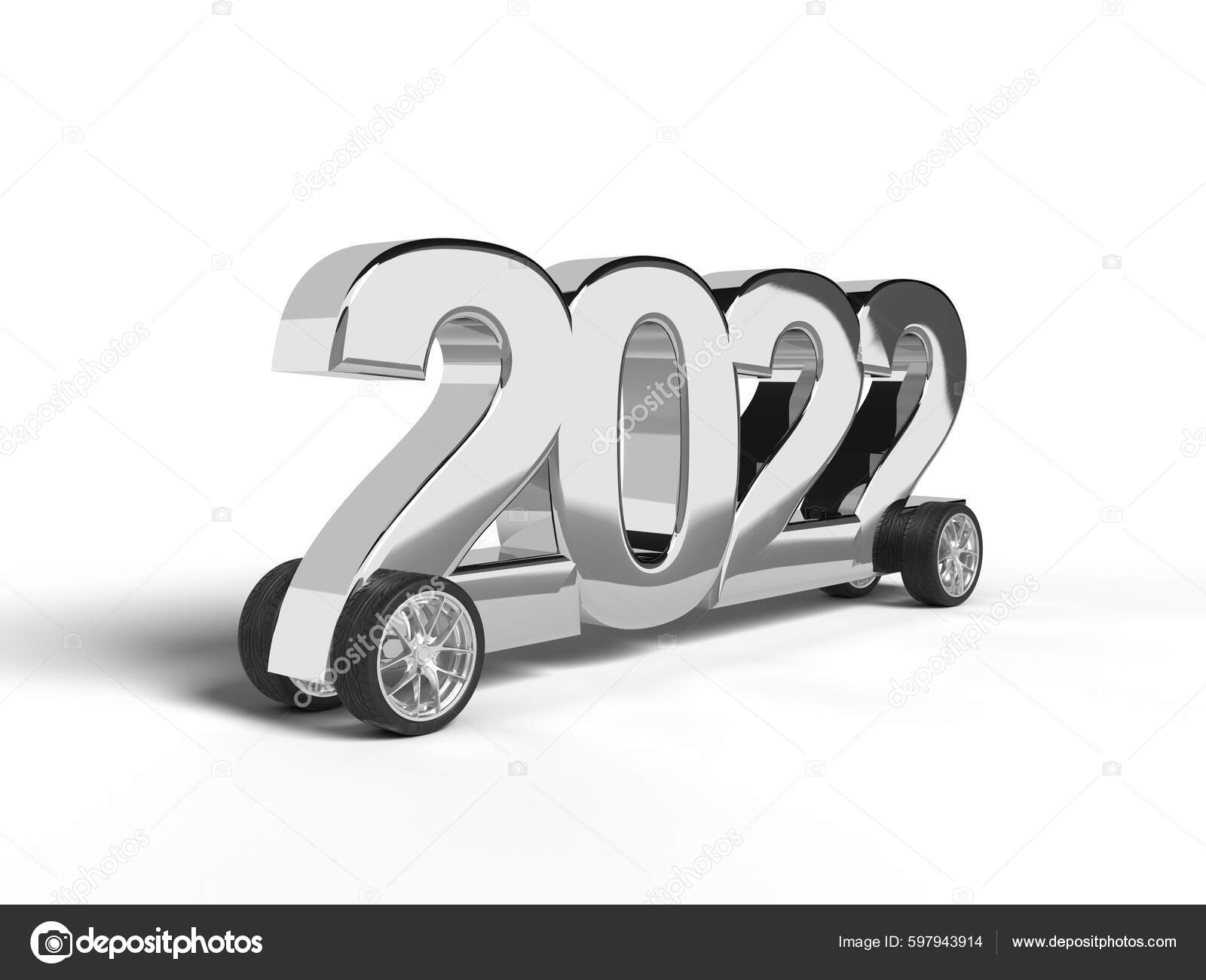 Серебро Номер 2022 Колесах Отпраздновать Новый Год Забавный Автомобиль  Голубом — Стоковое фото © iwona@pixelhouse.pl #597943914