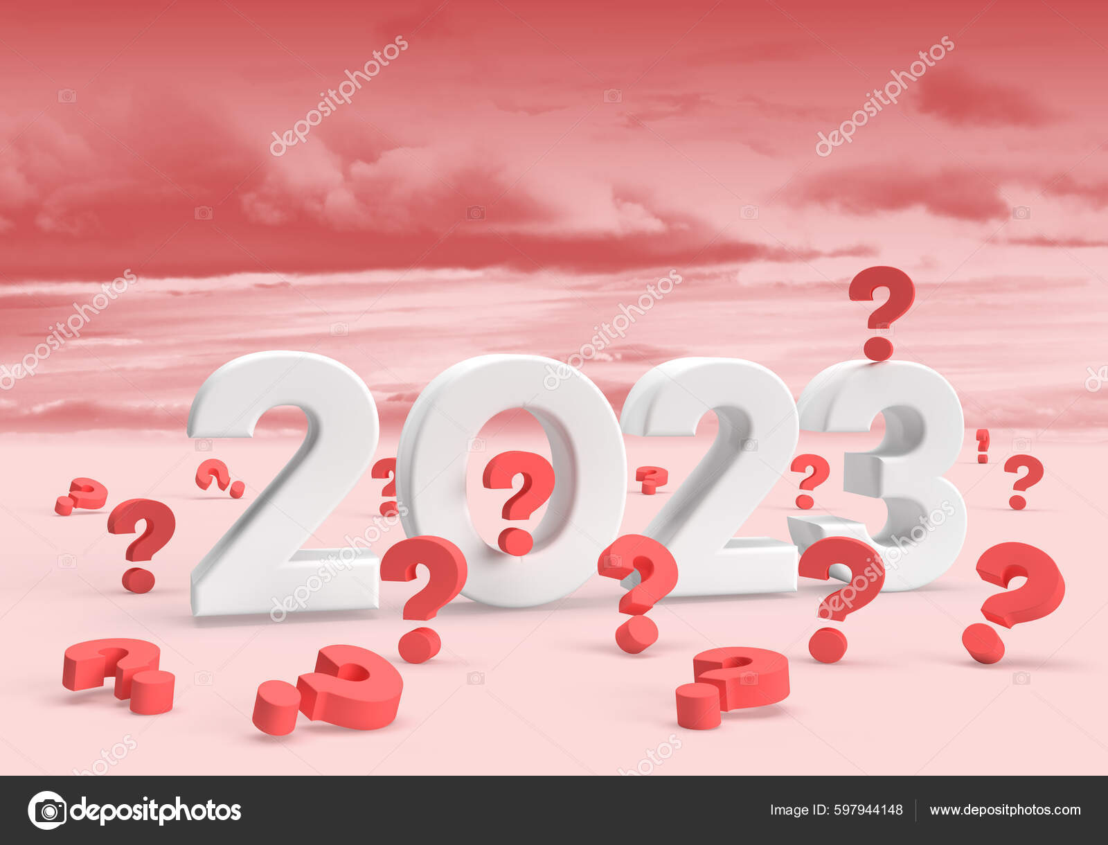 Gray 2023 Many Red Question Mark New Year Card Cloud Stock Photo by