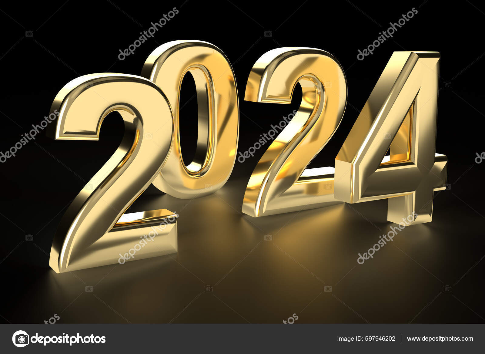 Канун Нового Года Блестящее Золото Номер 2024 Черном Фоне.
