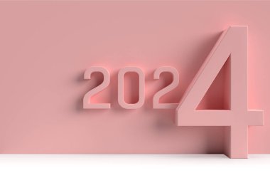 Abstract modern new year 2024 on a red wall. An idea for a presentation cover or post for your business. 3d rendering