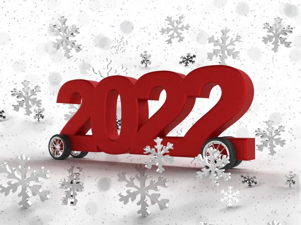 Червоний Напис 2022 Колесах Щоб Відсвяткувати Новий Рік Забавна Машина — стокове фото
