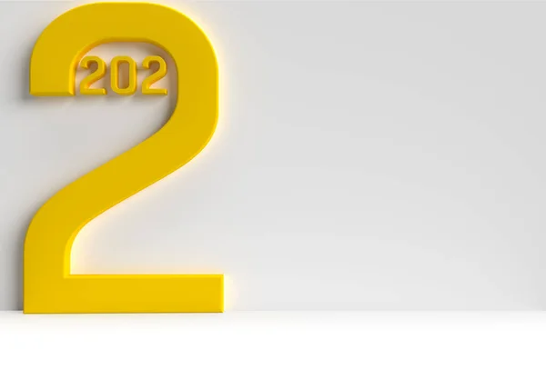Big yellow technology number new year 2022 on a grey isolated wall. An abstract concept for a business report cover or post for your social media. 3d rendering