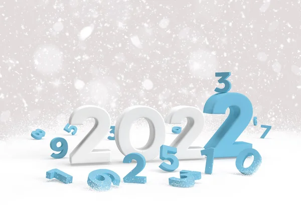 2022 with small blue number as new year math on snow background. An business sale concept for a report cover or post for your social media. 3d rendering