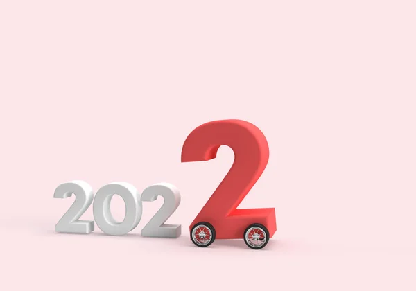 2022 New Year Car Wheel Red White Transport Background Business — Stok Foto