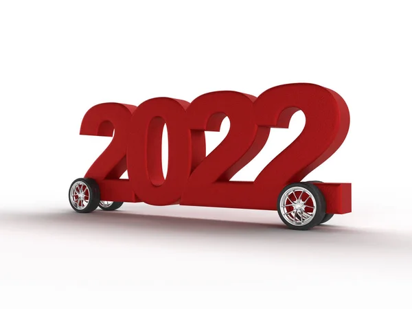 Red Inscription 2022 Wheels Celebrate New Year Funny Car Stars — 图库照片